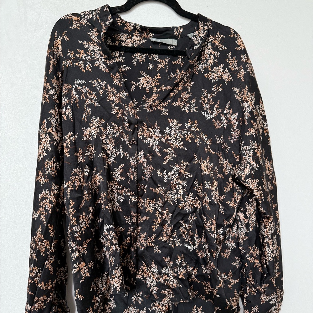 Vince Black and Cream Floral 100% Silk top